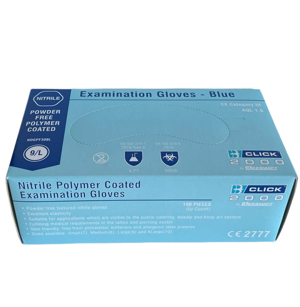 Nitrile Powder Free Blue Gloves - Large (Box of 100)